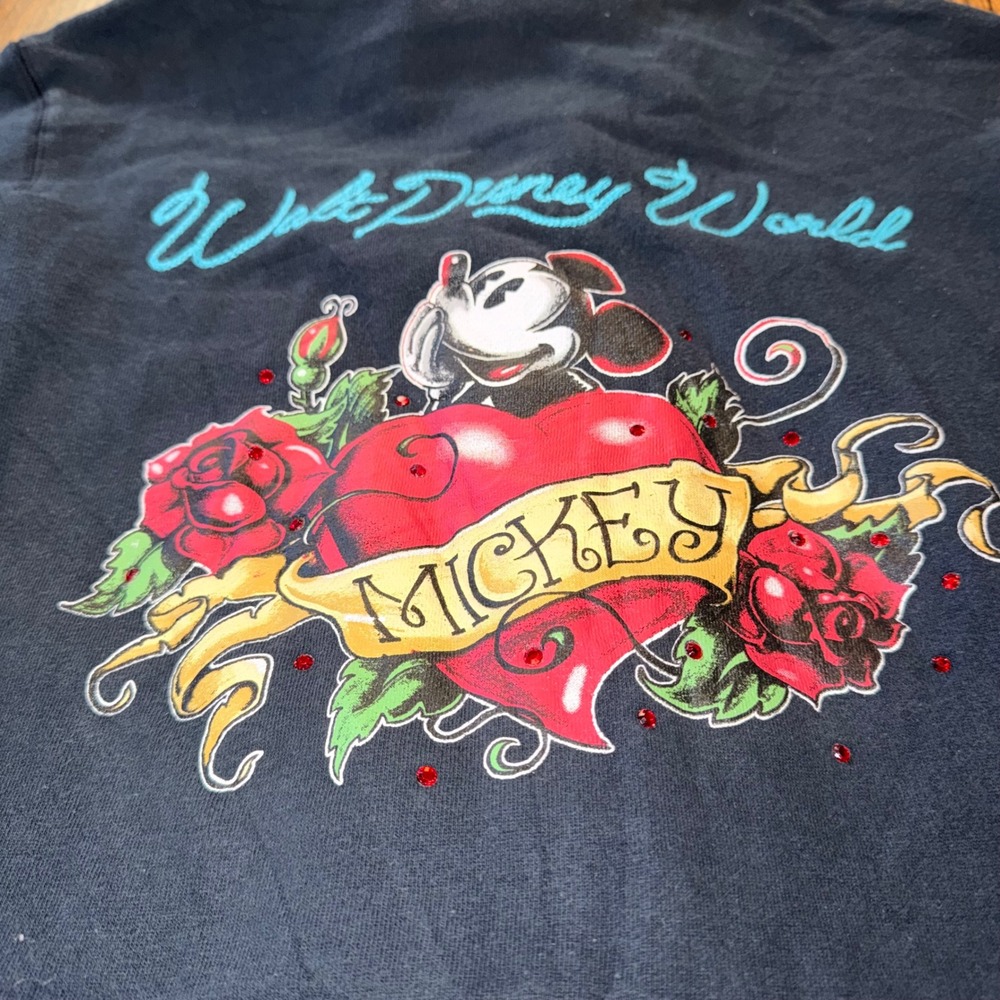 Disney Mickey Mouse Tattoo Rose Zip Hoodie XL Kids Fits Adult Small Black - Picture 9 of 12